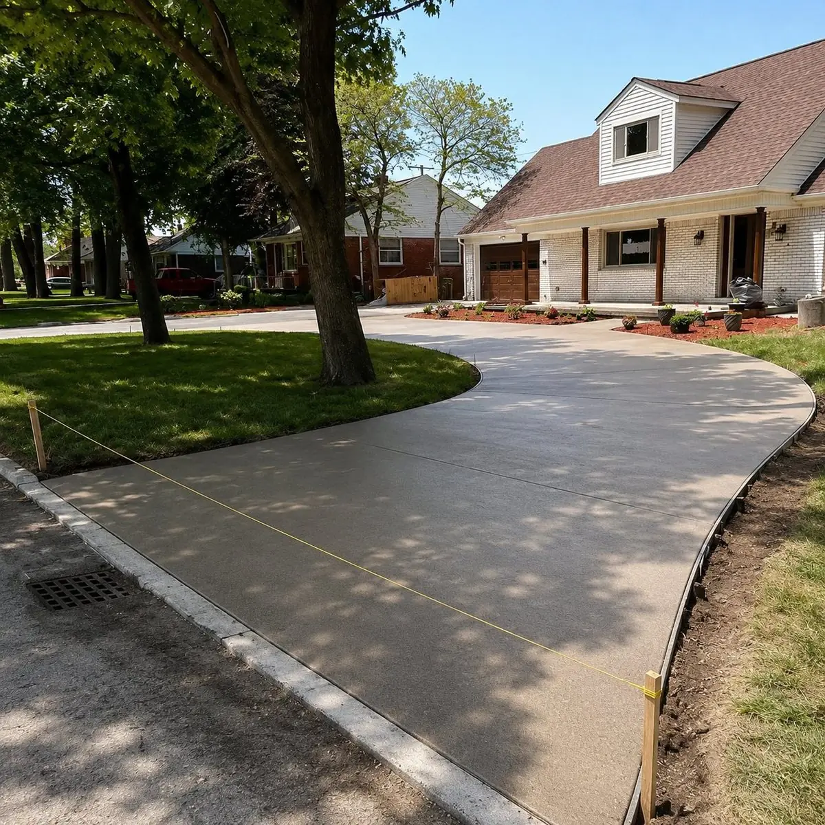 Curved broom finish concrete driveway in Garden City, MI