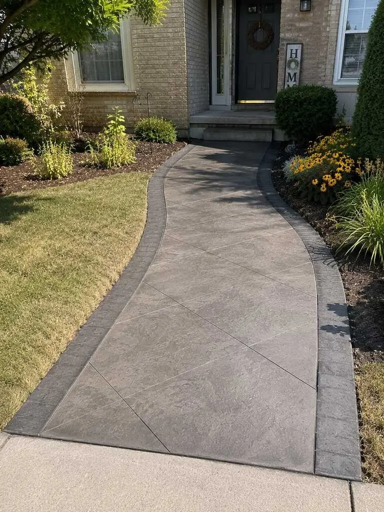 Stamped concrete walkway with decorative border